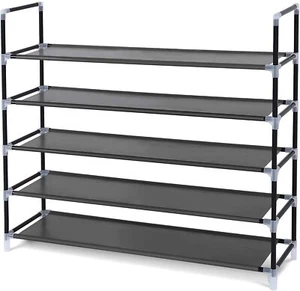 5-Tier Stackable Shoe Rack Fabric Shoe Shelf Storage Organizer for 25 Pairs Shoe - Picture 1 of 9