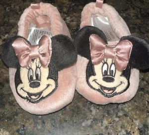 H&M Minnie Mouse Baby Girl Soft Slippers Dust Pink Shoes Non Slip Sz 1-2 Disney - Picture 1 of 15