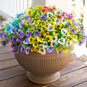 Ivydale Artificial Fake Pansy Flowers Plants for Outdoor Outside Decoration 1... - Picture 1 of 7