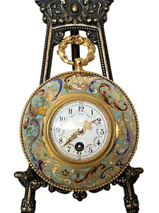 Antike französische Champlevé Emaille Runduhr mit dem Ständer. - Bild 1 von 24
