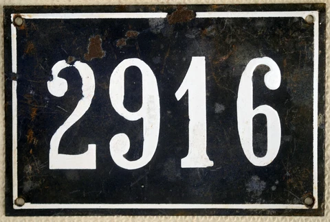Large old black French house number 2916 door wall gate plate enamel metal sign Cover