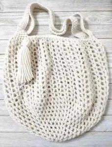 handmade crochet womans boho bag beach market tassel fringe aran cream new - Picture 1 of 2