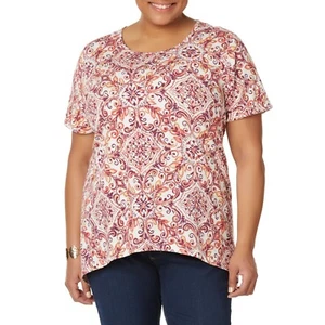 Top de punto para damas talla 1x flor de melocotón floral Laura Scott - Imagen 1 de 1