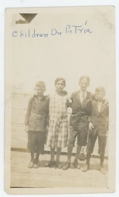 Vintage Snapshot Sailing S.S. Patria Ship Kids Jerusalem Israel Holy Land 1920s - Image 1 of 2