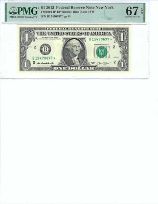 2013 $1 FRN FR3001-B* PMG 67 EPQ, New York * Note S/N B15470697*!!! - Image 1 of 2