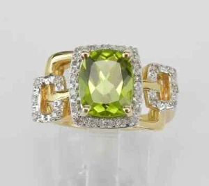 3Ct Cushion Cut Lab-Created Peridot Halo Engagement Ring 14K Yellow Gold Plated - Picture 1 of 6