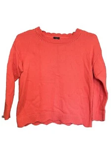 Talbots Sweater Size Large Coral Scalloped Round Neck Long Sleeve Cotton Nylon - Picture 1 of 5