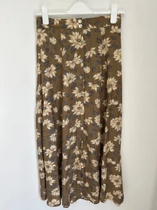 Brown Floral Bohemian Skirt Size 8 Button Front Vintage Retro Gypsy Peasant Boho - Picture 1 of 10
