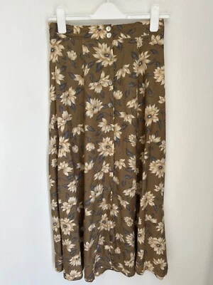 Brown Floral Bohemian Skirt Size 8 Button Front Vintage Retro Gypsy Peasant Boho - Image 1 of 4