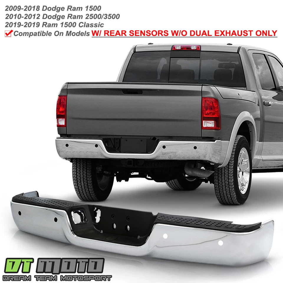 2009-2018 Dodge Ram 1500 Sensor Holes w/o Dual Exhaust Chrome Rear Step Bumper - Image 1 of 1