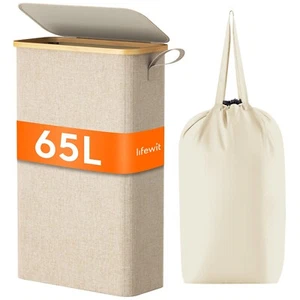 Lifewit Slim Laundry Hamper with Lid, Narrow Laundry Basket with Bamboo Handles - Picture 1 of 25