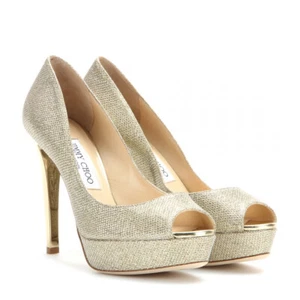 JIMMY CHOO DAHLIA CLASSIC GOLD GLITZER PLATEAU PUMPS 38,5 I LOVE SCHUHE HOCHZEIT - Bild 1 von 8