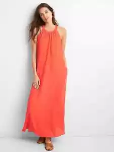 Gap drapiertes Neckholder Maxikleid, 100% Polyester, koralle, einfarbig, gefüttert, Gr. M, Neu mit Etikett - Bild 1 von 8