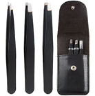 Deluxe Tweezers in Pouch, set of 3, stainless steel, different tips, brows, hair