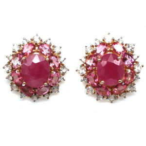925 Sterlingsilber 12 x 15 mm Rosa Rubin, Rosa Topas & Zirkon Ohrringe - Bild 1 von 4