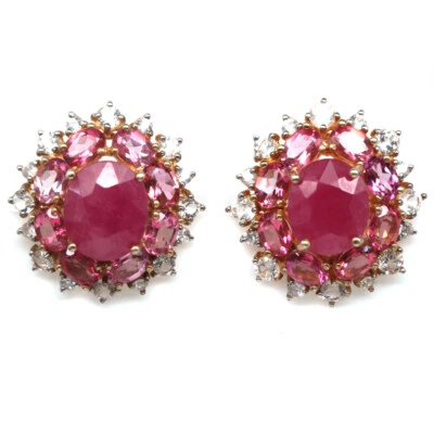 925 Sterlingsilber 12 x 15 mm Rosa Rubin, Rosa Topas & Zirkon Ohrringe - Bild 1 von 4