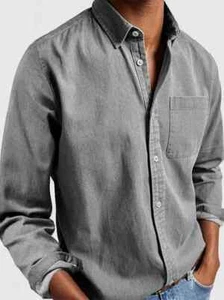 Men's Basics Vintage Washed 100% Cotton Pocket Long Sleeve Shirt Gray Siz XL - Picture 1 of 1