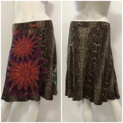 DESIGUAL Gonna marrone pitonata fantasia colorata Tg M - Immagine 1 di 4