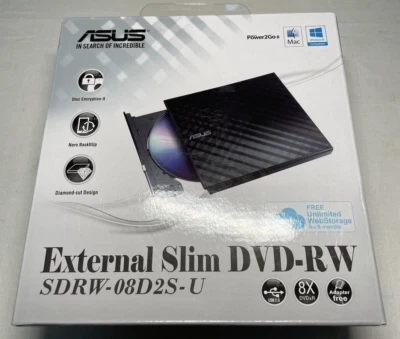 Unidad óptica externa delgada Asus DVD-RW SDRW-08D2S-U 8X nueva caja abierta Foto 1 de 4