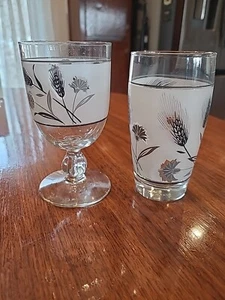 1 Each Vintage MCM Libbey Silver Wheat Tumber & Wine Glass Replacement - Picture 1 of 4
