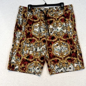 Red Ape MCMXXXIII Swim Trunks Shorts Men Lg Gold, Red Hundred Dollar Bill Print - Picture 1 of 10