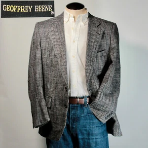 Vtg Geoffrey Beene Sport Coat Blazer Jacket Gray 43R Glen Check Plaid - Picture 1 of 17