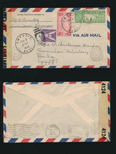 USA 1943 AIRMAIL DOUBLE CENSOR EMPORIA KANSAS to EGYPT MISSION ATLANTIC CLIPPER - Picture 1 of 3