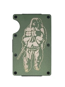 Gravierte Shadowman Marine Scout Sniper USMC Metall schmale Geldbörse Armeegrün - Bild 1 von 3