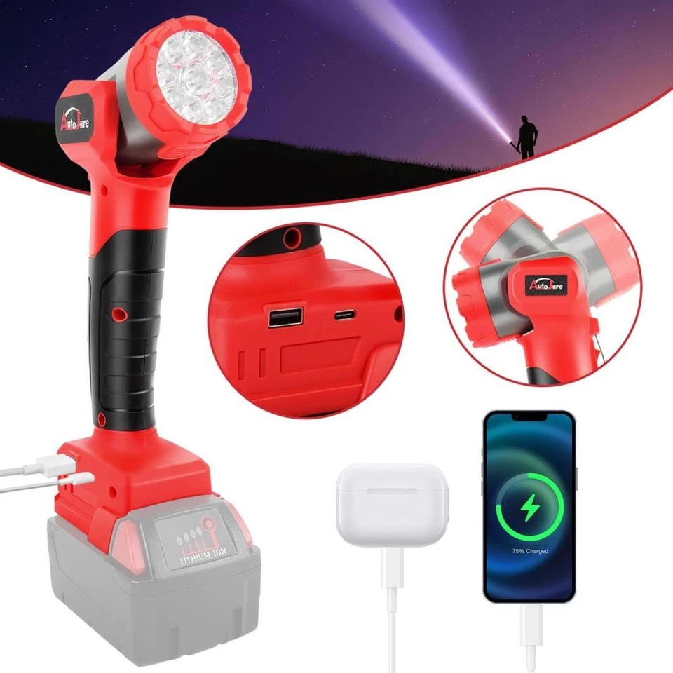 LED 30W 3000LM Flashlight Work Light Powered For Milwaukee M18 Li-ion Battery & - Image 1 of 4