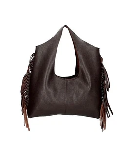ITALIAN LARGE GENUINE PEBBLED LEATHER FRINGED TOTE BAG by DIVA'S - MADE IN ITALY - Picture 1 of 6