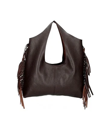 ITALIAN LARGE GENUINE PEBBLED LEATHER FRINGED TOTE BAG by DIVA'S - MADE IN ITALY - Image 1 of 4