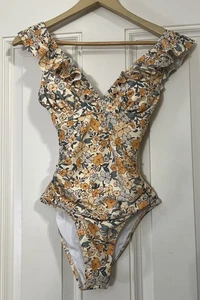 Traje de baño de una pieza con volantes CUPSHE para mujer cuello en V con cordones talla S - Imagen 1 de 7