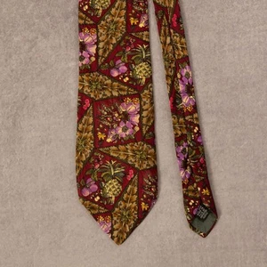 Vintage 1990s Christian Dior Floral Print Silk Tie Burgundy - Picture 1 of 4