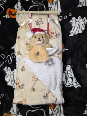 Winnie The Pooh Christmas Baby Blanket And Rattle Set - New - Image 1 of 4
