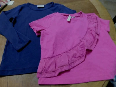2 little girl shirts sz 5 hanna andersson Janie & Jack fuschia/blue - Image 1 of 4