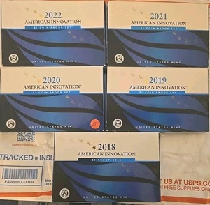 2018 2019 2020 2021 2022 American Innovation $1 Coin Proof Sets W/ Boxes And CoA - Picture 1 of 16