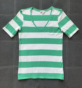 Original Lacoste Damen Shirt weiß und grün gestreift 40 mit Brusttasche vorne - Bild 1 von 6
