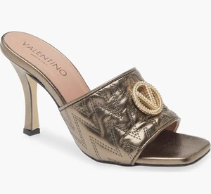 Valentino By Mario Valentino Venere Logo Quilted Sandals Pewter Women’s Size 10 - Picture 1 of 12