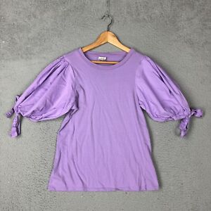 Cinq A Sept Shirt Womens Medium Purple 100% Cotton Tie Puff Sleeve