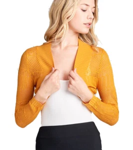 Fashion Secrets Juniors Long Sleeve Jacquard Shrug Bolero Crop Sweater Cardigan - Picture 1 of 19