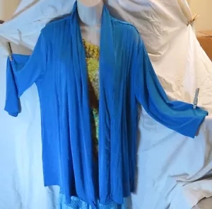 NWT Polyester/Spandex Soft Turquoise Blue Jacket Plus Size, 3/4 length Sleeves - Picture 1 of 7