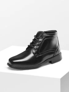 Kids Boys Oxford Dress Boots Lace-Up Faux Leather Side Zipper Formal Shoes - Picture 1 of 9