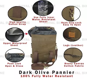 Royal Enfield "Dark Olive Military Pannier Bags" Fit for Old Classic 350/500cc - Picture 1 of 10