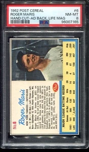 1962 Post Cereal Roger Maris HC Ad Back Life Magazine #6 PSA 8 NM-MT - Picture 1 of 2