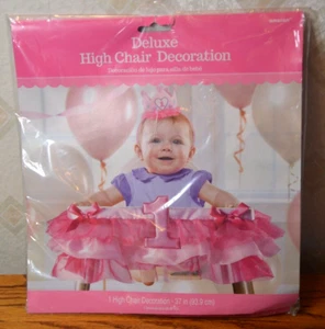 Deluxe Pink High Chair Decoration for 1st Birthday, 37" wide - Picture 1 of 3