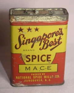 VTG. SINGAPORE'S BEST SPICE MACE TIN / CAN NATIONAL SPICE MILLS CO. VANCOUVER - Imagen 1 de 6
