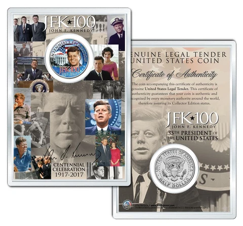 JFK100 JOHN F. KENNEDY Centennial 2017 JFK Half Dollar Coin w/ 4x6 Lens Display Cover