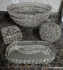 Crystal Bead Boudoir/Bathroom Decorations: Bowl, Apple, Trinket Box, Mirror Tray - Picture 1 of 19