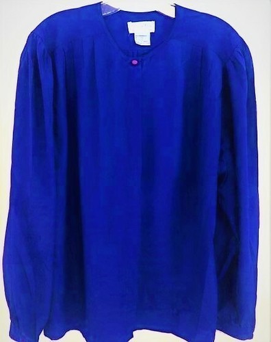 CHRISTIAN DIOR camicetta da donna vintage blu taglia 14