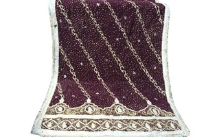 INDISCHER PAKISTANISCHER VINTAGE DUPATTA SCHAL SCHLEIER SAMT WEINROT BRAUT HIJAB PAILLETTEN  - Bild 1 von 10
